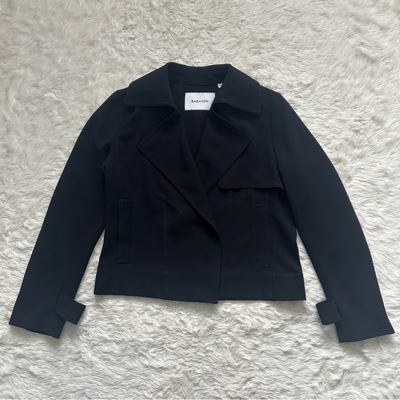 Aritzia Babaton Kano Cropped Trench Jacket Open Front Black Sz S - Picture 2 of 13